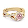 Pink CZ Halo Accents Women Wedding Ring  - 925 Sterling Silver Gold Vermeil