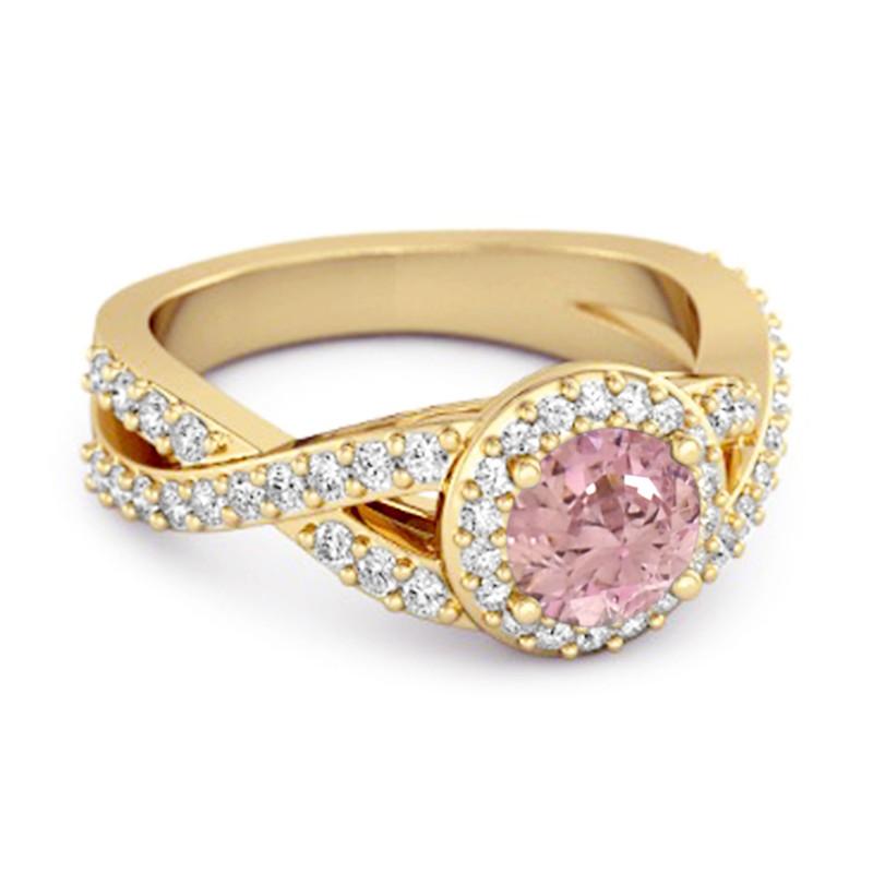 Pink CZ Halo Accents Women Wedding Ring  - 925 Sterling Silver Gold Vermeil