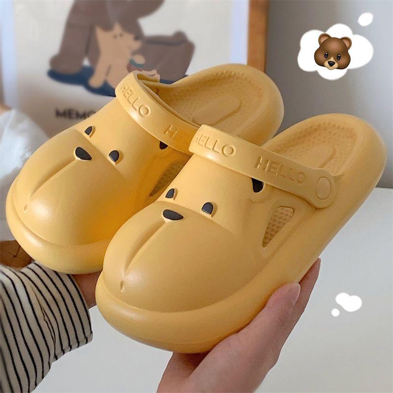 Cartoon Bear Couple Soft Bottom Closed Toe Hole Shoes New Style Poop Feeling Home Outdoor Wear Men and Women Parent-Child Sandals Summer