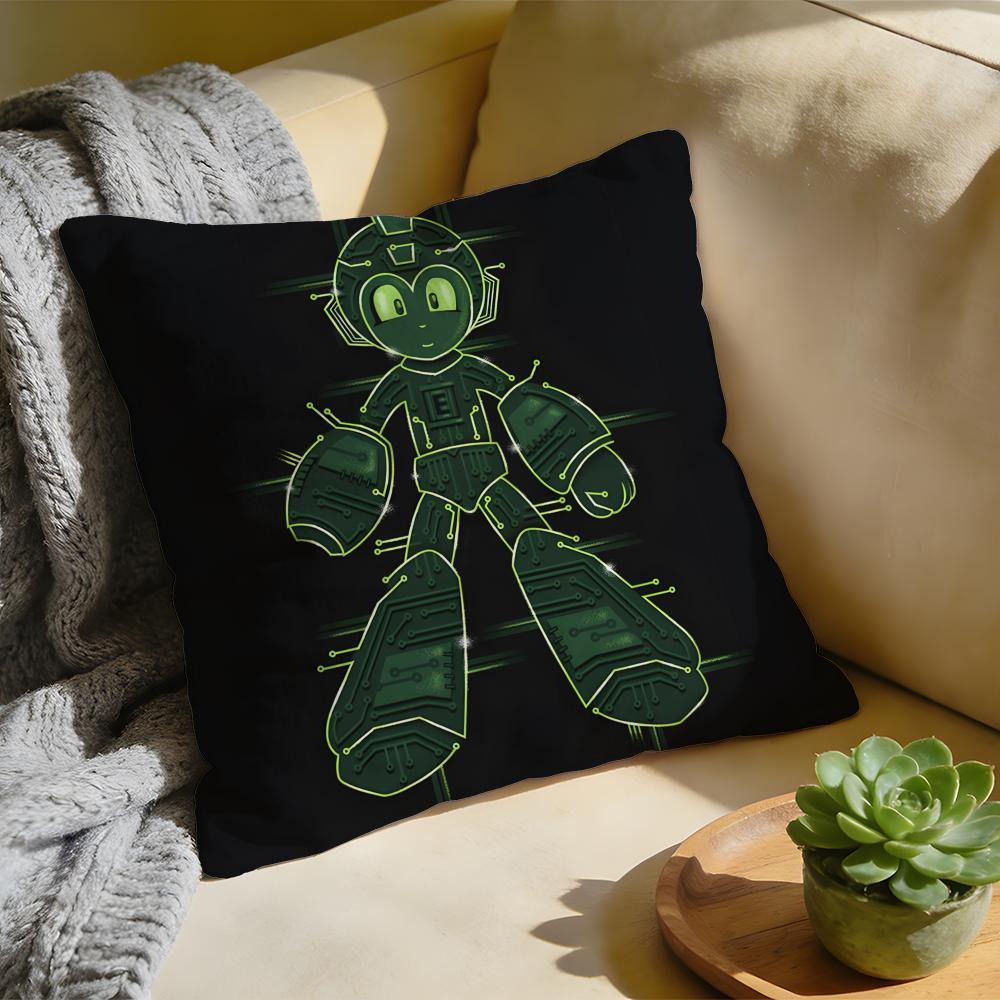 RRockman Mega Man Anime Game Cushion Cover Washed Linen Soft Breathable Decorative Case For Sofa Home Pillow Cover