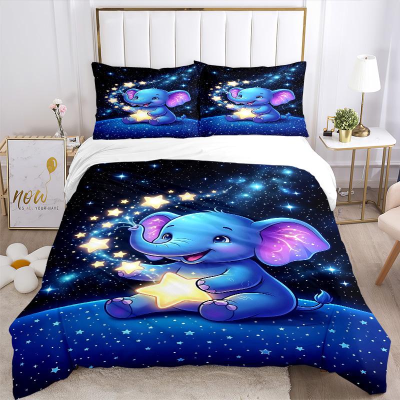 Elephant Starry Sky Print 3Pcs Bedding Setduvet Cover With 2 Bedropillowcase Home Birthday Gift