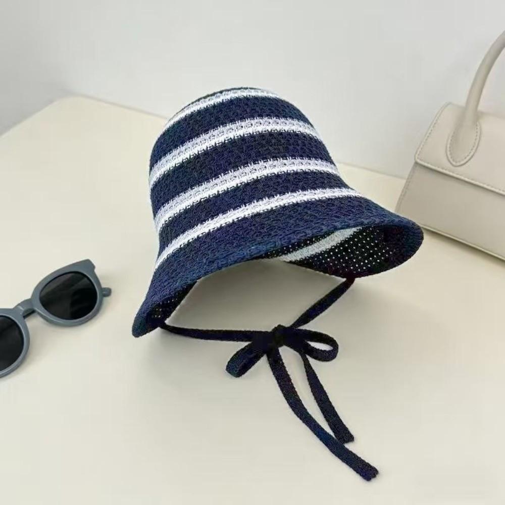 Openwork Colorful Striped Bucket Hat Knitted Hollow Out Sunshade Hat Thin Breathable Panama Hat Summer