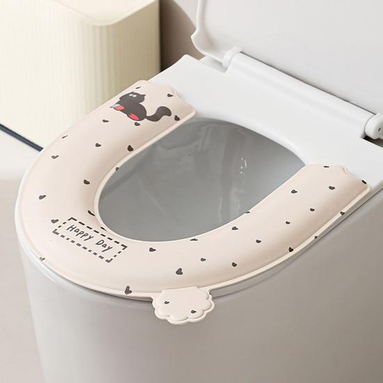 Toilettensitzbezug Selbstklebend Wiederverwendbar Waschbar Weich Dünn Atmungsaktiv Rutschfeste Matte Cartoon-Katzenmuster Längliche Runde Quadratische Sitze Sommer Toilette