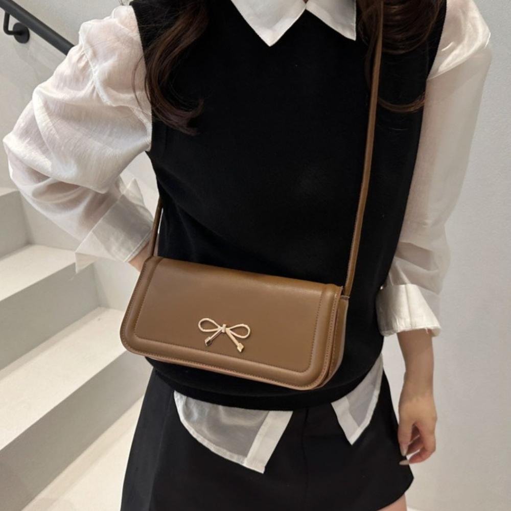 Korejská kabelka s mašlí, jednobarevná taška do podpaží, moderní dámská kabelka přes rameno s mašlí