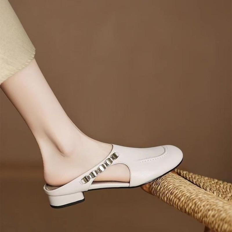 Summer wear light sandals women's new summer square thick root soft-soled shoes retro half slippers