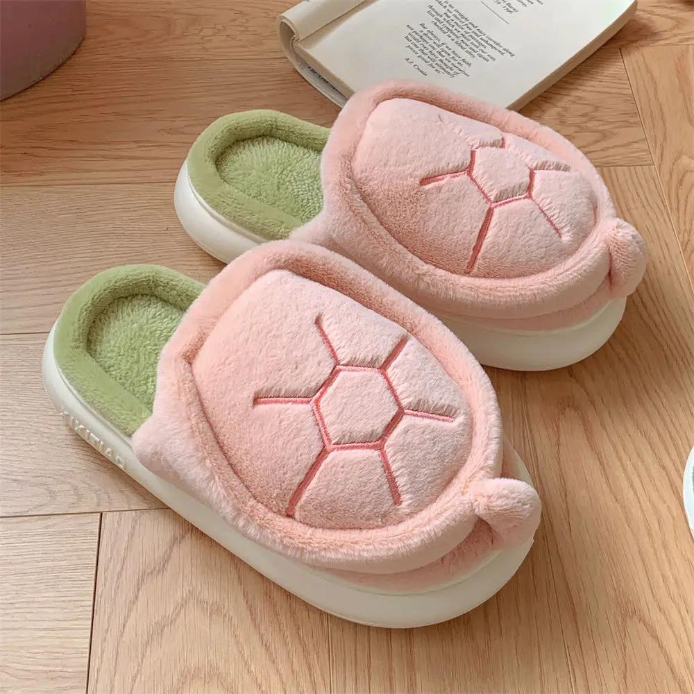 Fashion Women Cute Turtle Slippers Fluffy Furry Soft Bottom Slippers Female Winter Plush Slides Indoor Fuzzy Slippers Lovely Cotton Shoe