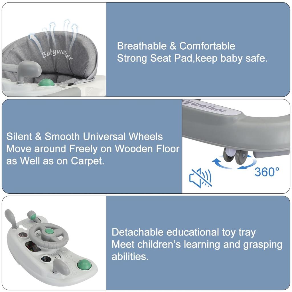 Faltbarer Aktivitäts-Gehwagen, Kleinkind Baby Schiebewagen mit abnehmbarem Füttertablett & Musiktablett(Ohne Akku), 2 in 1 Baby Walker