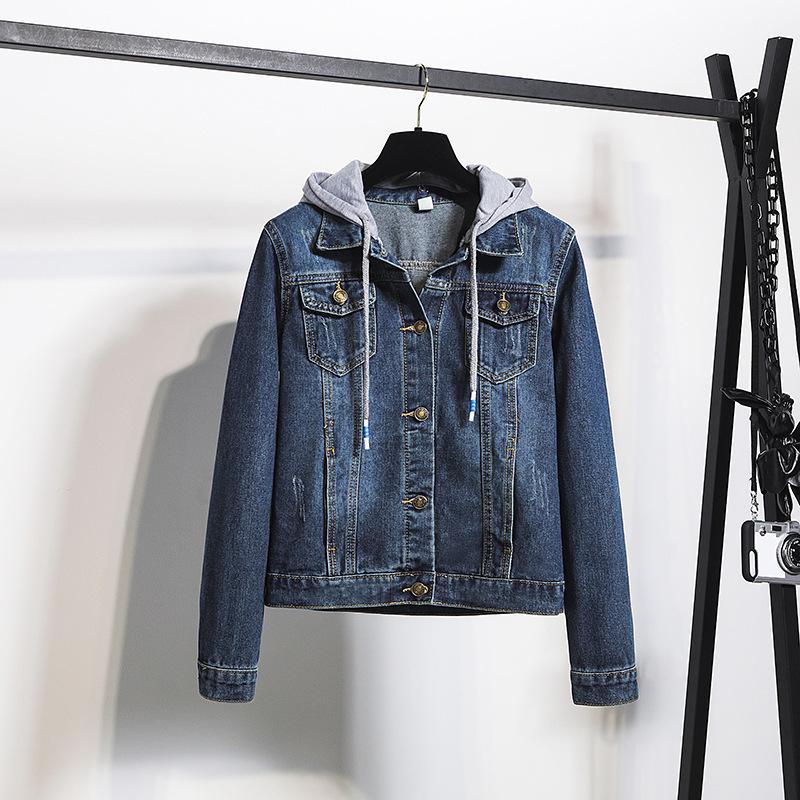 

2024 Spring/Autumn Slim-Fit Oversized Hooded Denim Jacket for Women S темно-синий