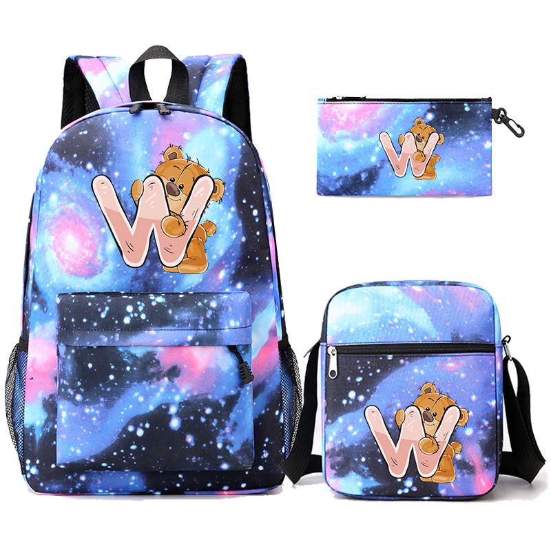 3 szt./zestaw Mały Miś 26 Liter Angielskich Plecak Powrót do Szkoły Plecak Chłopak Dziewczyna Kawaii Torba na Ramię Piórnik Torba Studencka