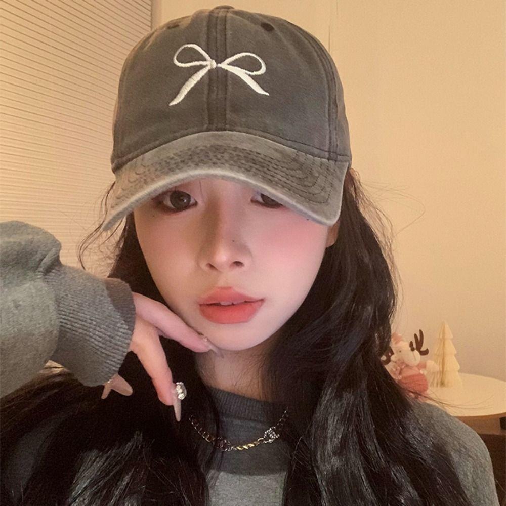 Baseball Hat Bowknot Baseball Hat Embroidery Peaked Cap Retro Embroidery Bow Baseball Cap Sports