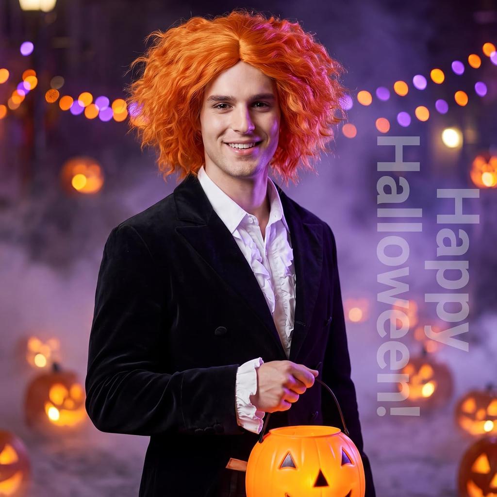 Men's Halloween Cosplay Wig Mad Hatter Alice In Wonderland 2 Themed Costume Party Hairpiece for Adults