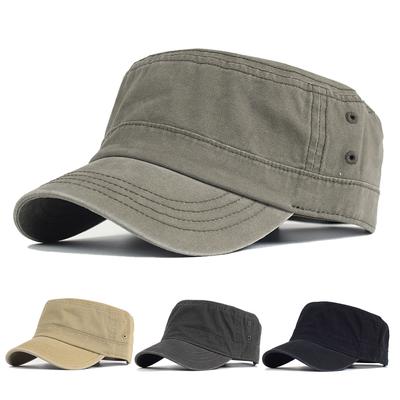 Hochwertige, gewaschene Baumwolle, flacher Hut, lässige Militärmütze, für Männer und Frauen, Kadett-Armee-Kappe, einzigartiges Design, Vintage, verstellbar