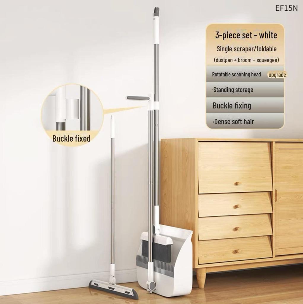 Soft Bristle Broom & Dustpan Set with Non-Stick Hair Feature and Scraper