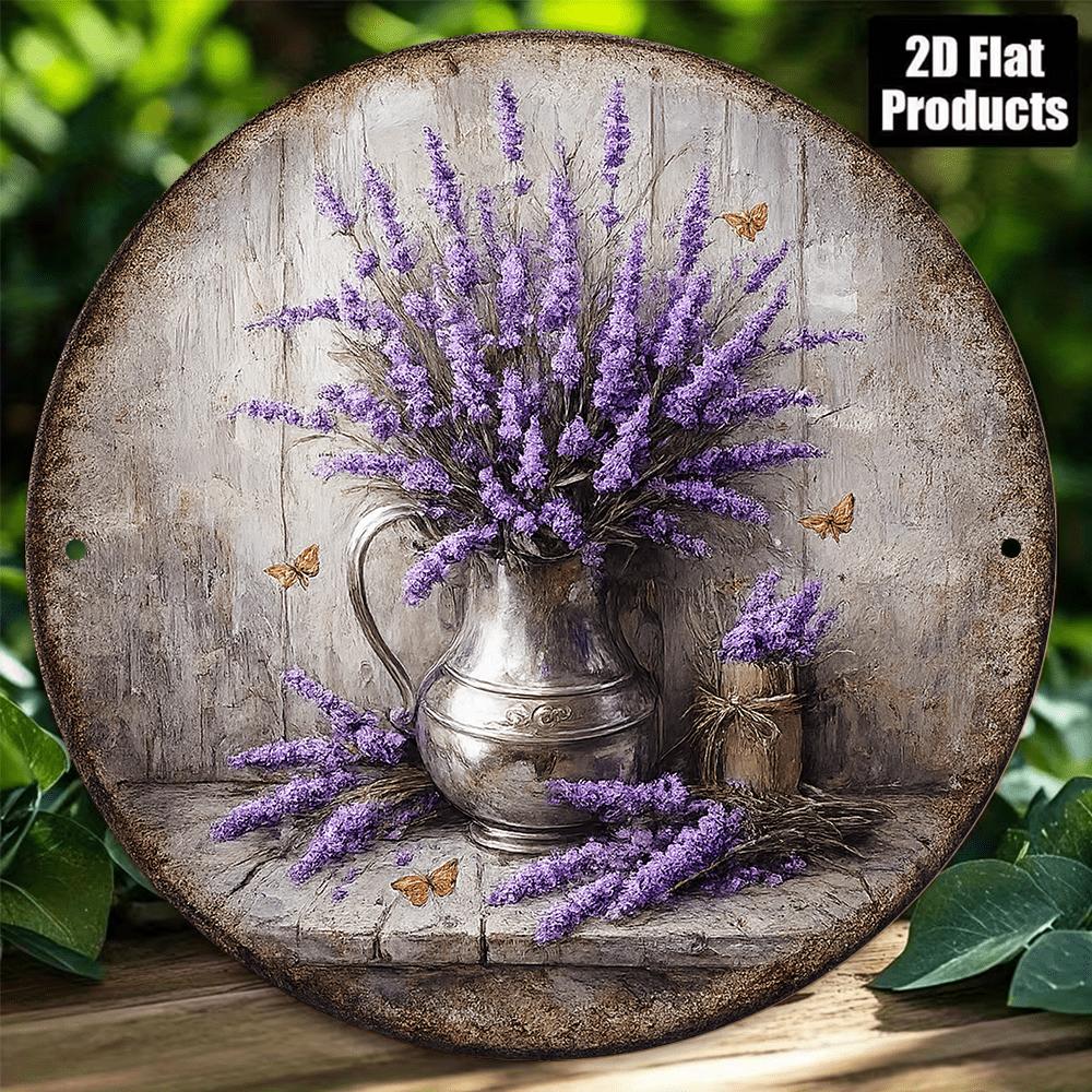 Pcs in Round Metal Sign Lavender Bouquet Vintage French Country Wall Decor For Kitchen Cafe Home Gift