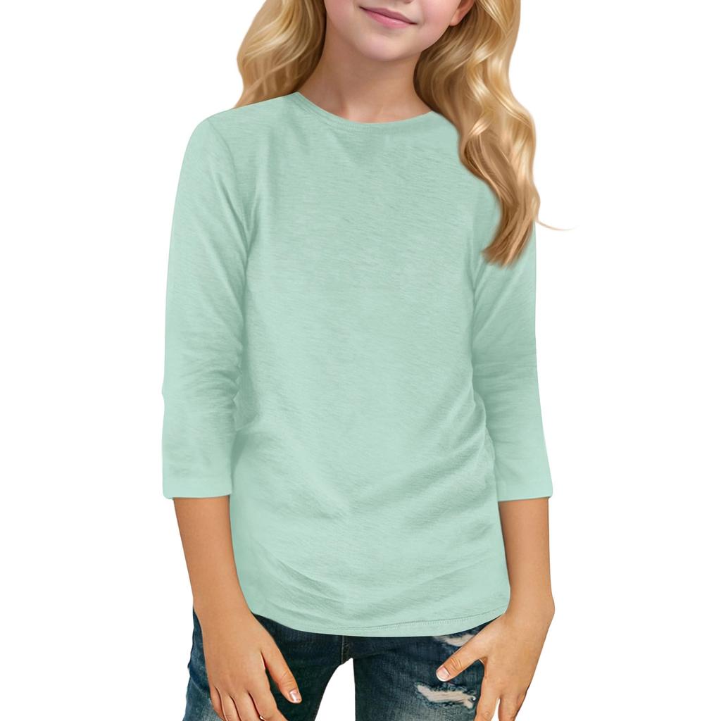 Dziecięca Codzienna Modna Koszulka z Krótkim Rękawem 3/4 z Okrągłym Dekoltem