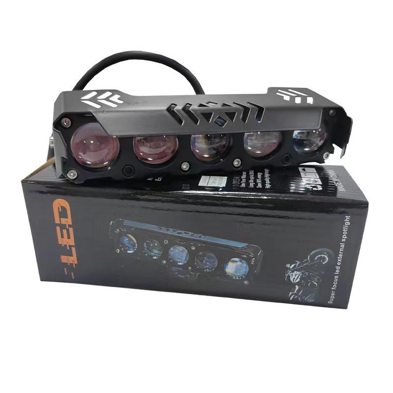 Waterproof LED Motorcycle Spotlight: Yellow/White High-Low Beam Five-Eye Modified Car Lights