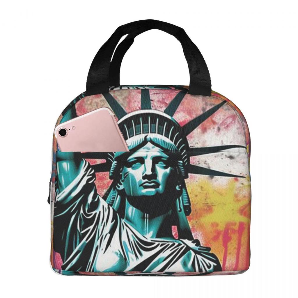 Statue Of Liberty Graffiti Insulated Lunch Bag for Women Office Cooler Thermal Food Box Tote Portable Lunch Boxes Container