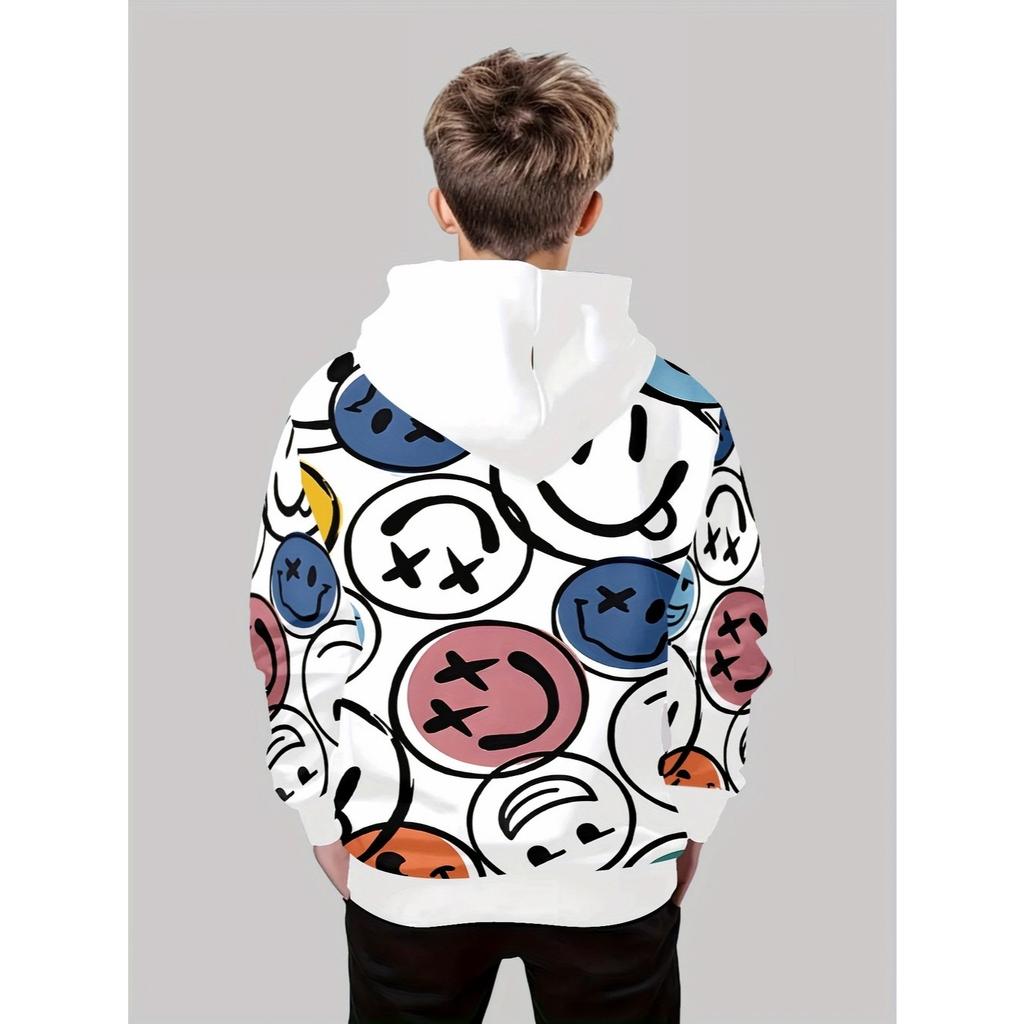 Boys' fashionable 3D printed casual pullover, spring and autumn long sleeved sportswear, boys' outdoor shirt top
