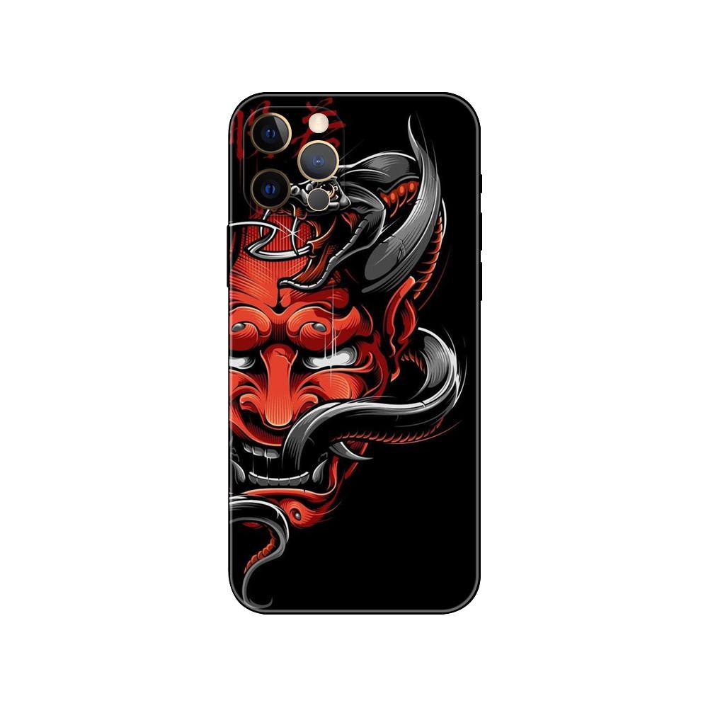 Japanische Samurai Oni Maske DIY Handyhülle für iPhone 5s 2020se 6s 7 8 Plus X 10 XR XS 11 12 13 mini pro MAX schwarze TPU Rückseite