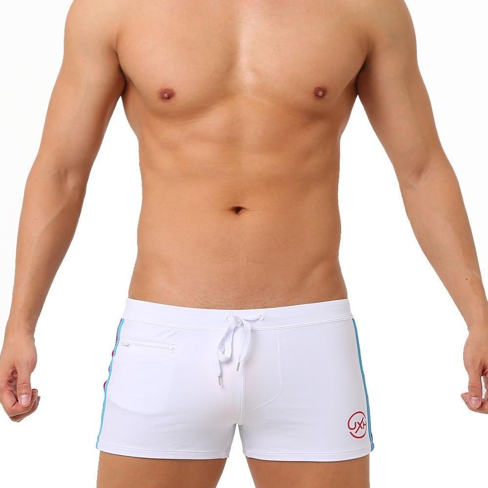 

Quick Drying Men s Swimming Trunks with Zipper Pocket Bathing Suit New Beach Shorts Male Swimwear L белый