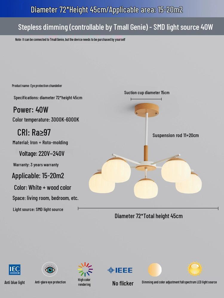 Nordic Modern LED Wood Chandelier – Japanese Style, Eye-Friendly Bird Design for Living Rooms and Restaurants