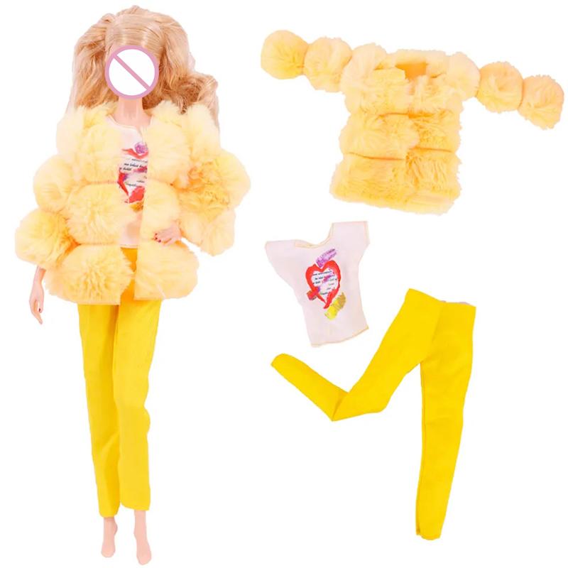 Vestiti Bambola Bambina 3 Pezzi Cappotto Giacca Peluche+ Vestito Gonna/ Pantaloni Abbigliamento per Bambola da 30cm Vestiti Bambola Accessori Bambola Giocattolo per Bambina