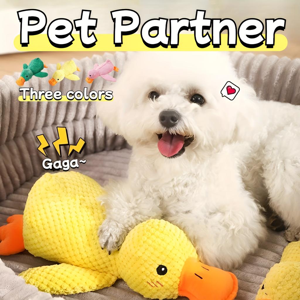 [Chew-Resistant Duck Toy] Chew-Resistant Interactive Yellow Duck Doll with Squeaking Sound | 3 Colors, Bite-Type Plush Toy for Cats&Dogs-Pet Supplies