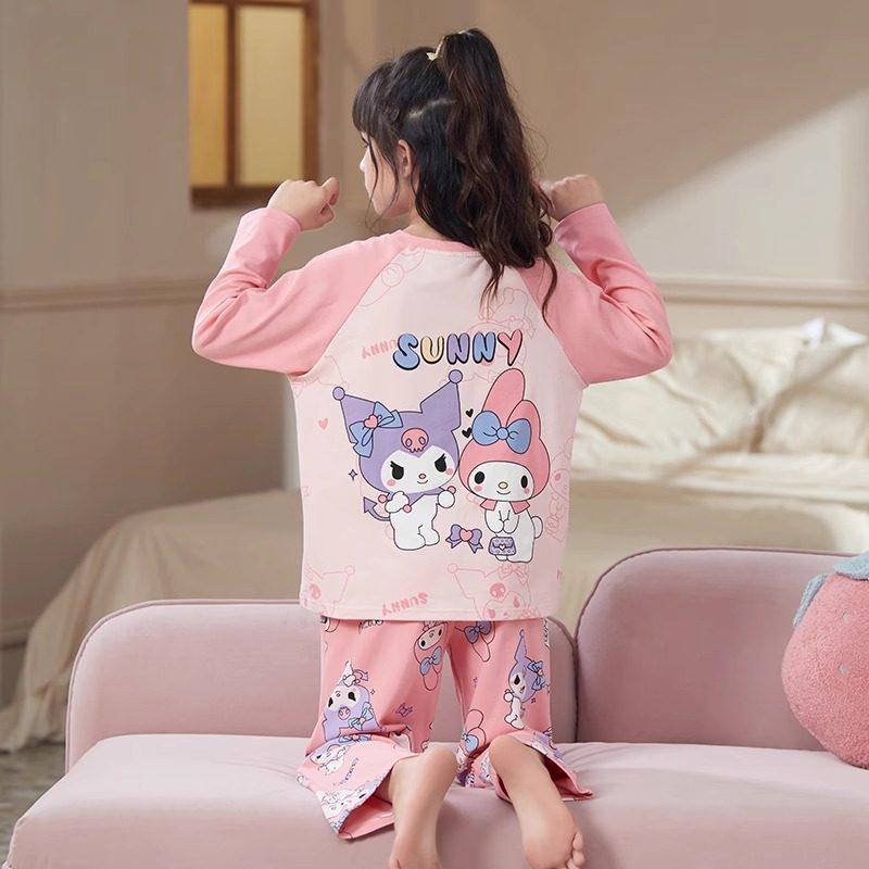 2026 Stylish Girls' Long-Sleeve Pajama Set for Spring/Fall - Cute Big Kid Sleepwear