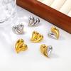 Gold-Plated Titanium Steel Heart Stud Earrings & Collarbone Chain Jewelry Set for Women in European American Style.