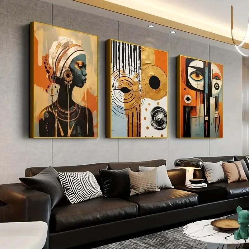 Abstract Ethnic Posters  African Wall Art Set Afro Bohemian Canvas Painting Decor Black Woman Art Bedroom Living Room Decor