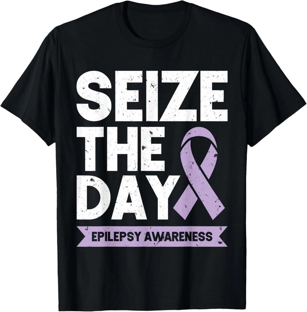 Funny Epilepsy Awareness Seize The Day Purple Ribbon Unisex T-Shirt
