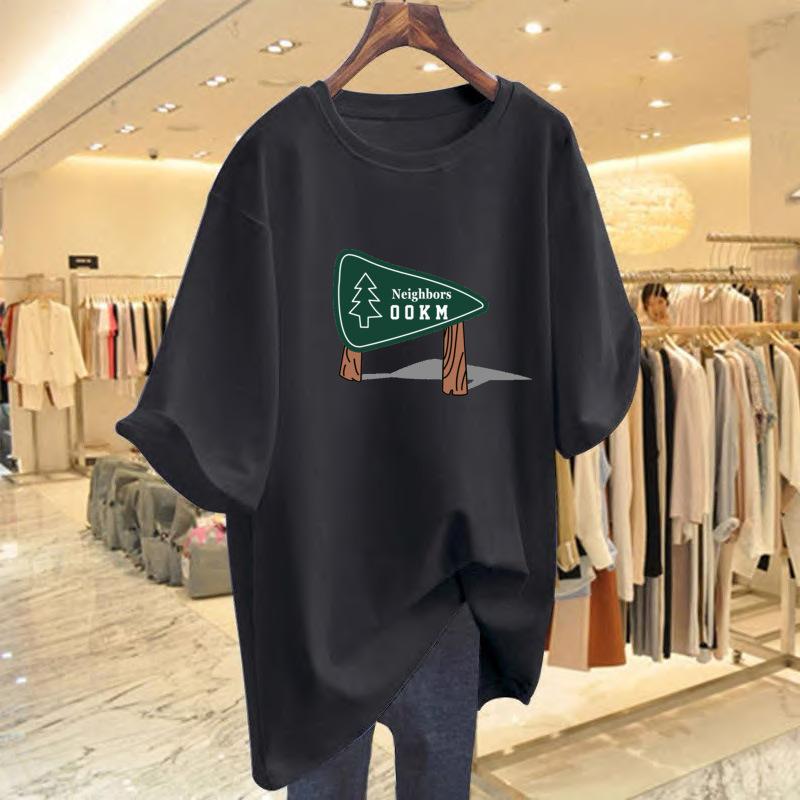 Brand discount women's clothing label cutting fashion casual printing T-shirt short-sleeved women's summer pure cotton loose and thin top