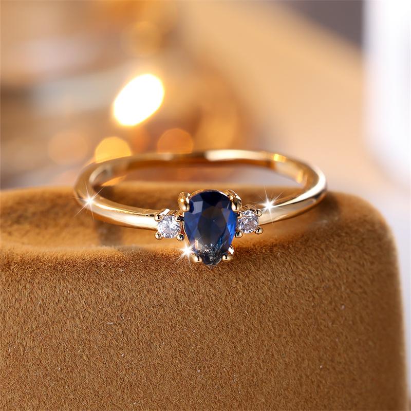 Anelli sottili impilabili in zircone blu reale a forma di pera, goccia d'acqua, in oro, per donne, fedi nuziali femminili, gioielli CZ