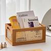 Scatola portaoggetti da scrivania in legno massello da cucina Cesto in rattan retrò Organizzatore per libri, snack, cosmetici Elettrodomestici Accessori per il bagno