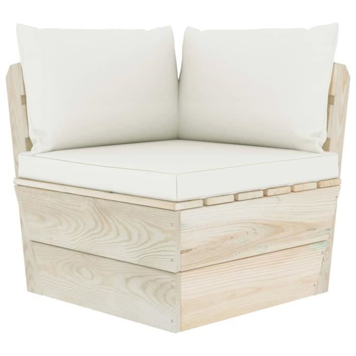 Canapé d'angle - vidaXL - Palette de jardin - Épicéa imprégné - 4 personnes - Coussins inclus