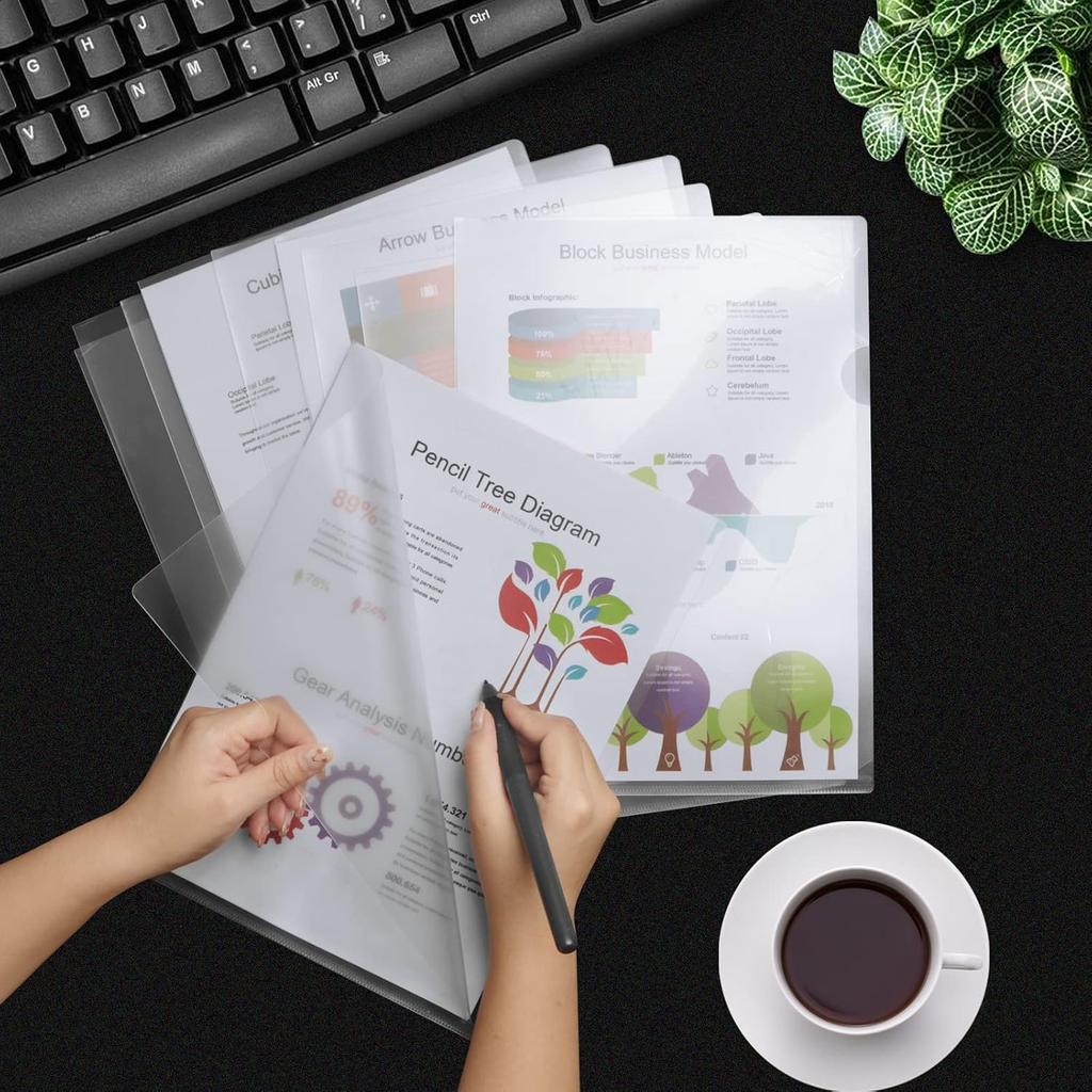 18 Pack Clear Plastic Document Folders for A4/Letter Size Paper, L-Type Project Pockets for Office & School