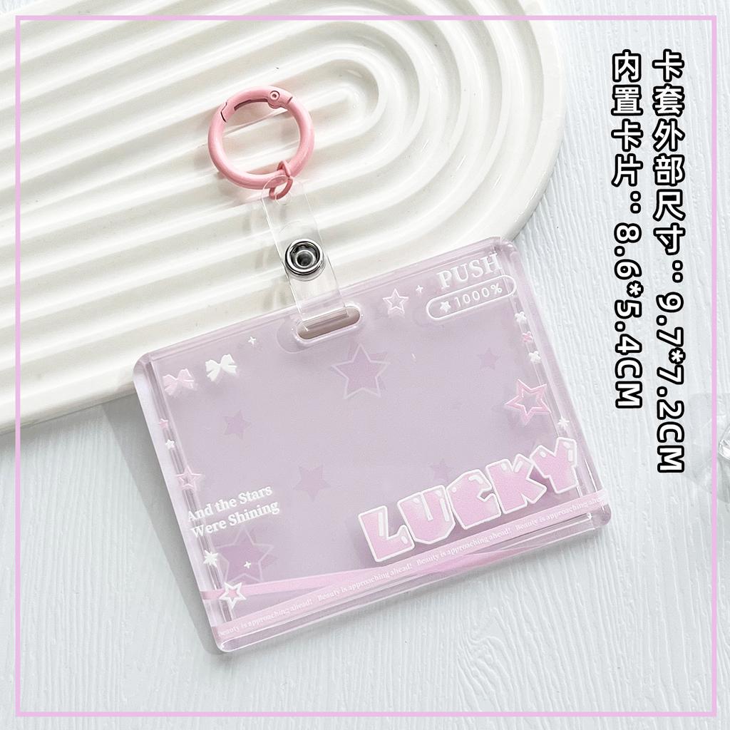 Student Clear Card Case Bus Cards Sleeve Sliding Horizontal Id Card Holder Transparent Employee Work Card Holder with Lanyard
