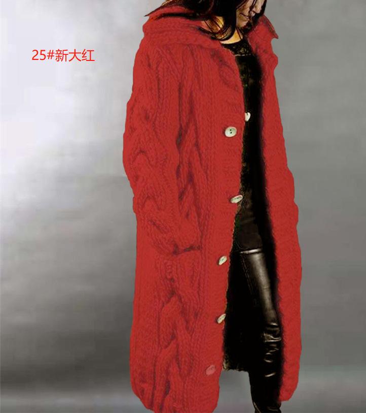 Women s Hooded Long Sleeve Cable Knit Cardigan Loose Fit Solid Color Button Up Maxi Length Warm Sweater Coat S
