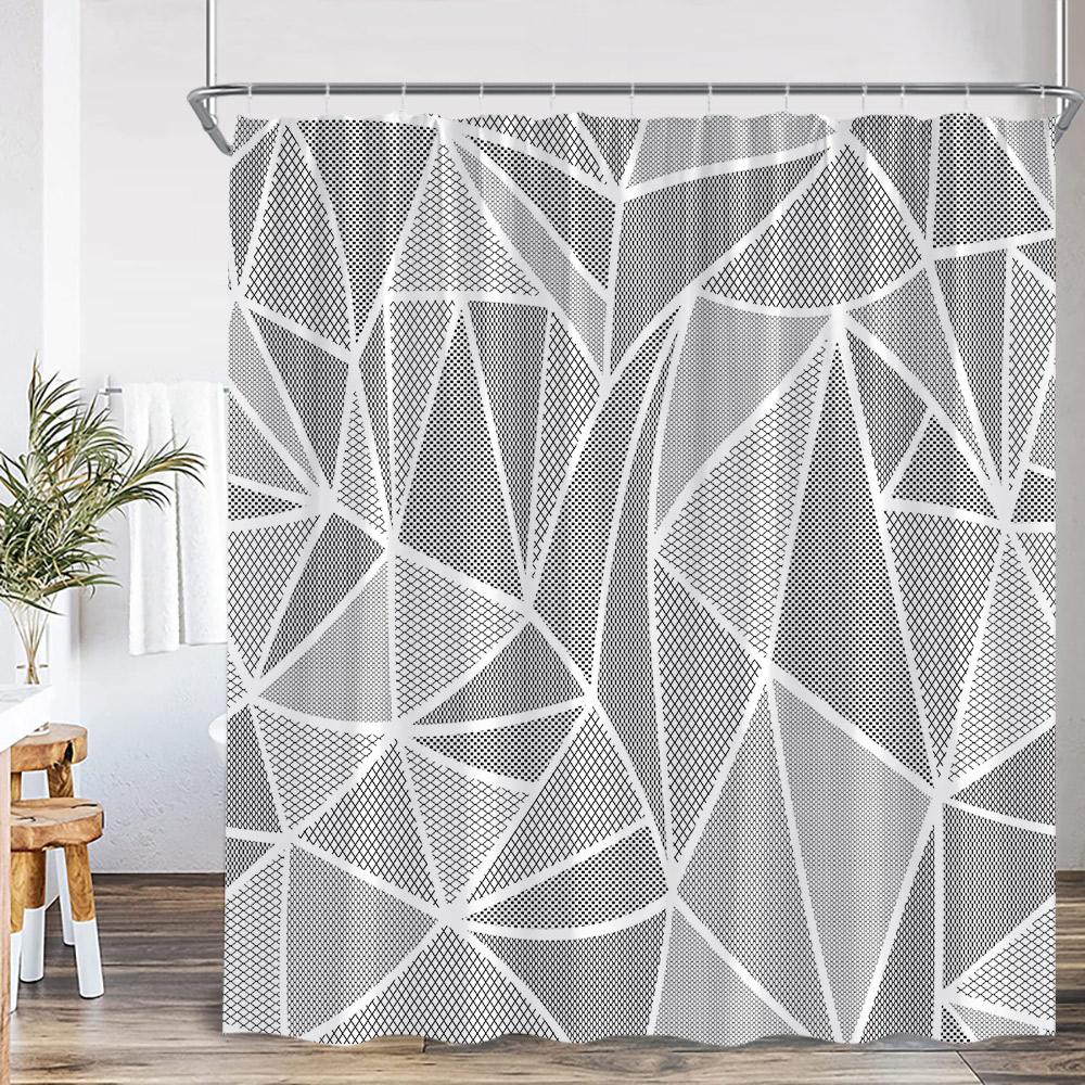 Geometric Stripes Shower Curtain Abstract Wavy Line Spots Art Aesthetic Bathroom Decorations Modern Bath Curtain with Hooks