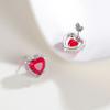 925 Silver Earrings Red Heart Diamond-studded Earrings Original Earring For Ladies Fashion Friend Party Daily Wear Gift