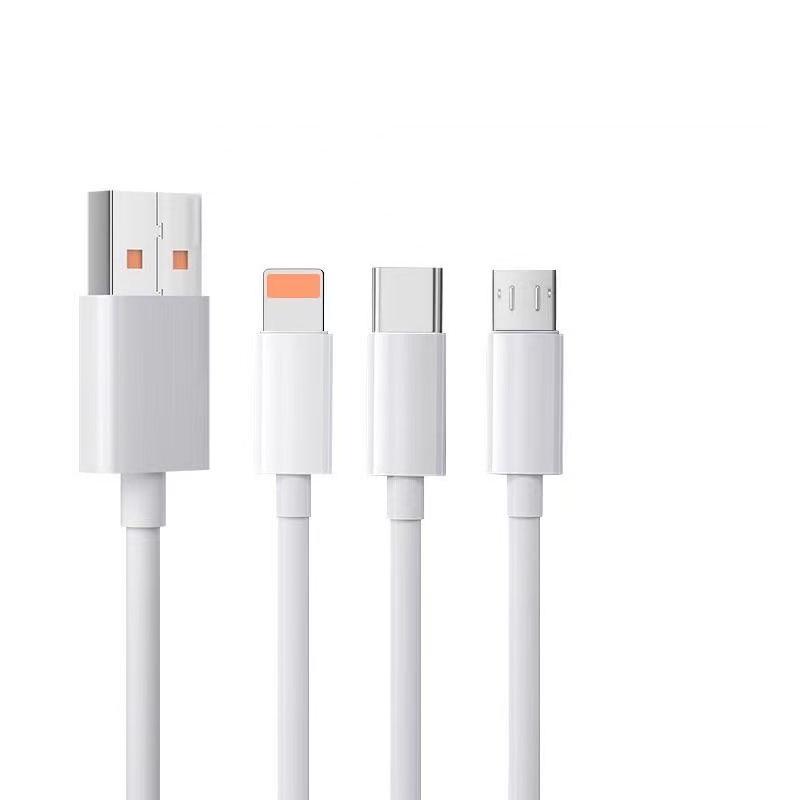 

Universal 3-in-1 6A Fast Charging Cable for Huawei, Apple, and Android Devices White Three-in-One