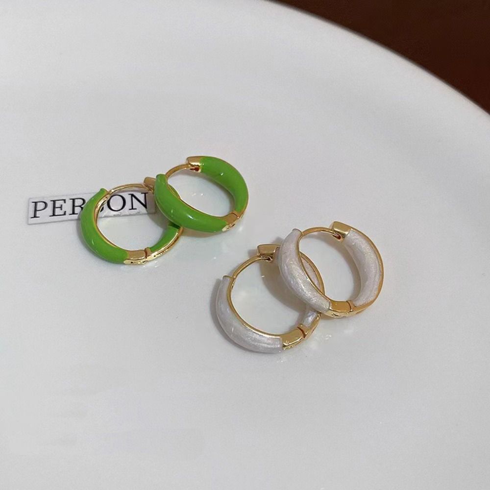 Simple Circle Zinc Zinc Alloy Hoop Ear Buckle Women Jewelry Korean Style Earrings Enamel Oil Drop Earrings