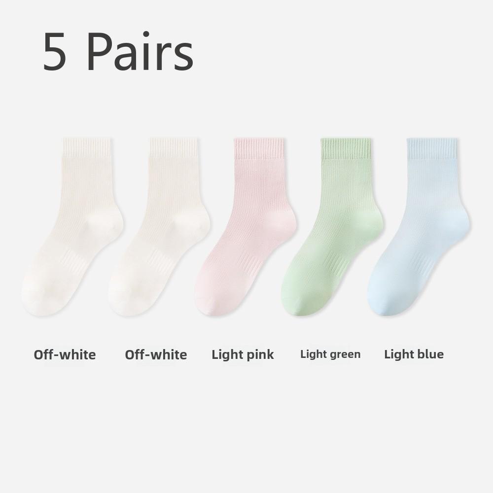 5 Pairs of Women's Spring and Summer Mesh Boneless Anti-bacterial, Anti-odour, Sweat-absorbent Long Casual Socks