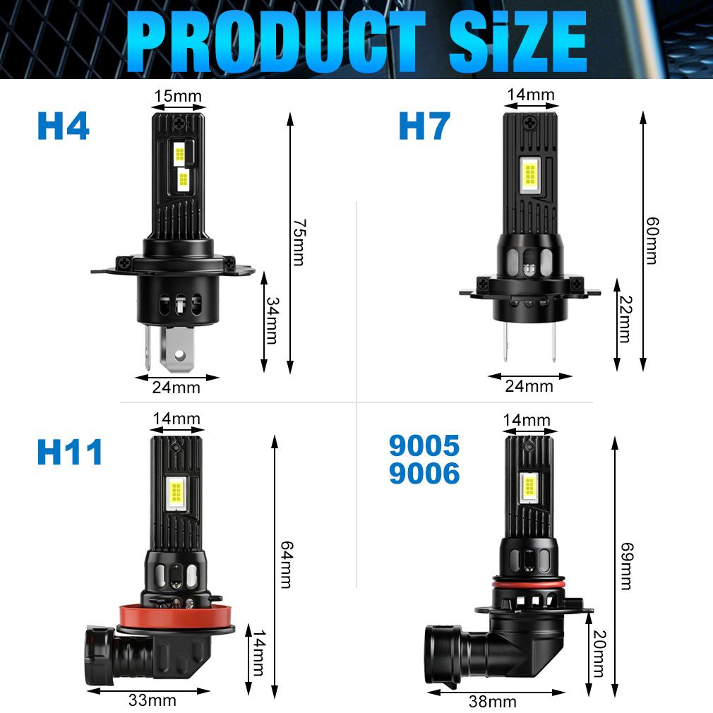 2 bombillas LED para faros delanteros H4 H7 de 20000 lúmenes 1:1 Mini Lámpara LED Canbus H11 H8 9005 HB3 9006 HB4 Faro delantero de coche sin ventilador Luz DRL Faros antiniebla automáticos 12V 6500K Blanco