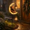 Rustic Farmhouse Holiday Decor Highland Cow Moon Solar Garden Light Christmas Metal Gift for Lovers Stake Powered Outdoor Yard Lawn Path Decoration