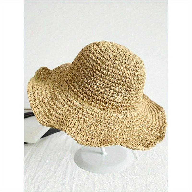 Versatile Foldable Khaki Straw Hat for Women, Summer Outdoor Sun Protection Hat, Korean Style Vacation Beach Hat