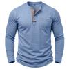 Autumn Winter Mens Henley Long Sleeve T-Shirt Contrast Collar Placket 3 Buttons Chest Pocket Soft Casual Daily Tops