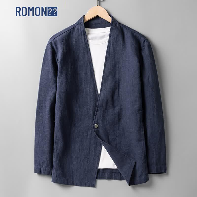 Men s Casual Cotton Linen One-Button Blazer L