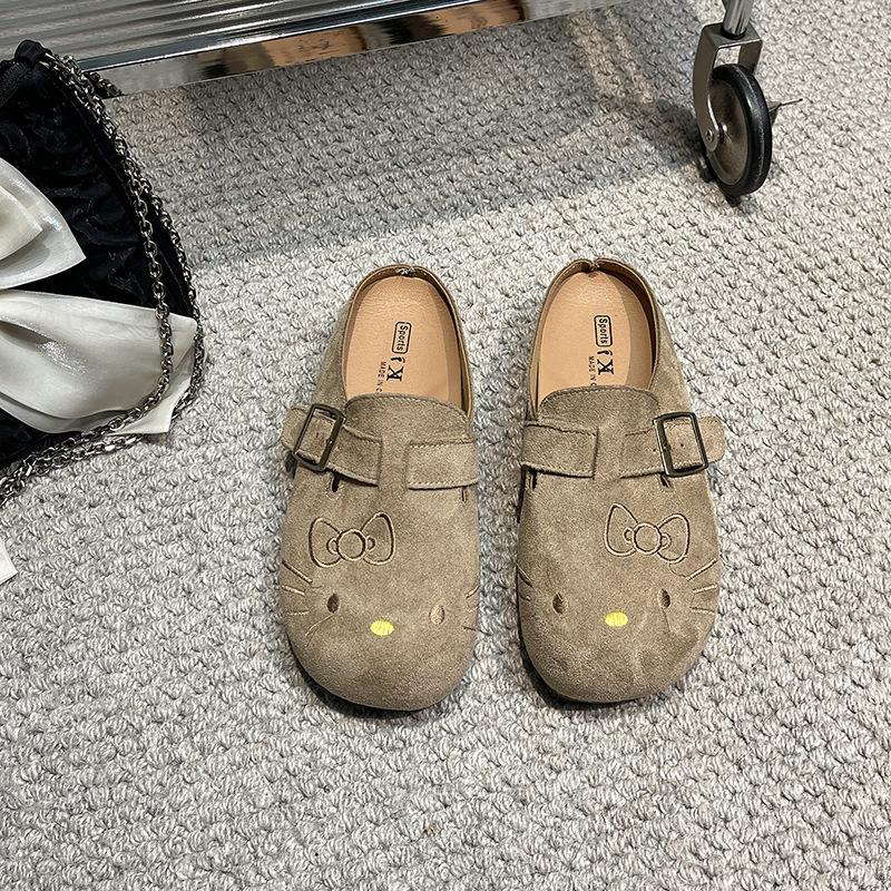 

Мультяжная пряжка ремня милая Hello Kitty толстоподошвенная голова сумки полушлепанцы женская обувь 2025 лето новый шлепанцы Birkenstock 40 хаки