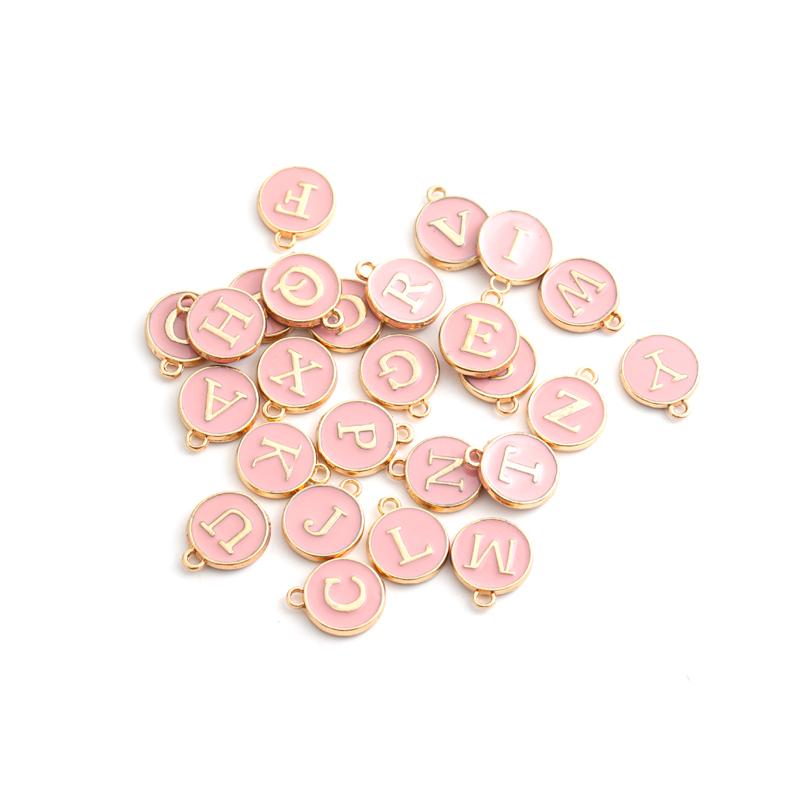 26pcs Double-sided Flat Round Alloy Letter Charms Enamel Charms Alphabet Initial Letter Pendants for DIY Jewelry Making Wholesal